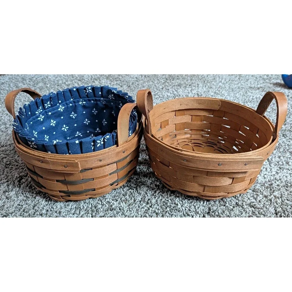 Vintage Longaberger Basket Lot of 3 1990s Signed Leather Handles & Liner USA